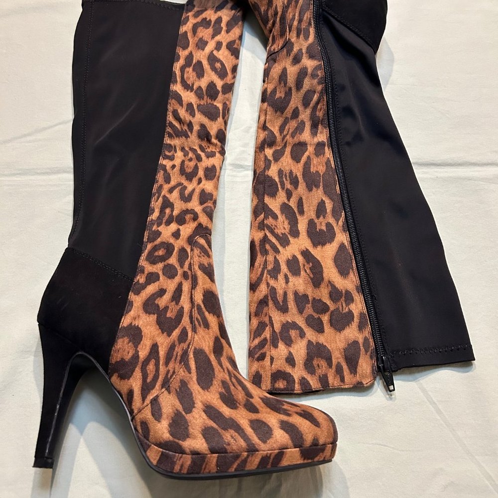 CATO Knee High Black Leopard Print Boots Size 8